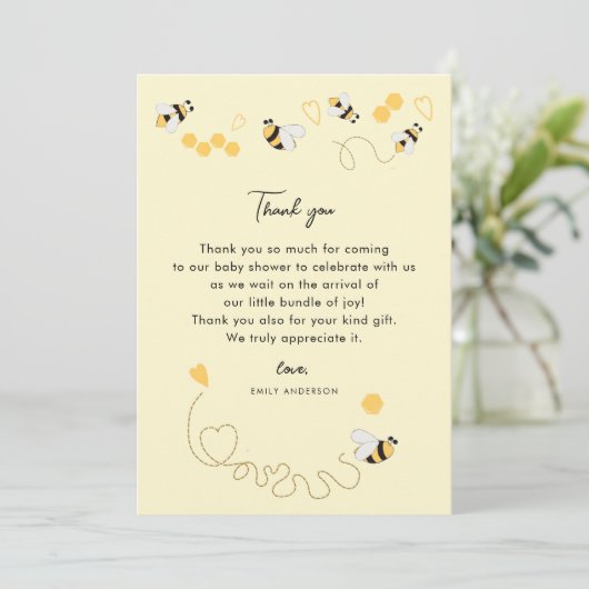Elegant 1. Bumble Bee Day Birthday Honey Dankeskarte (Stehend Vorderseite)