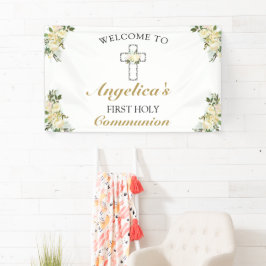 Elegant 1. Heilige Kommunion Floral Willkommen Banner