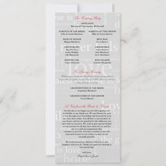 Elegant 1 Korinthians 13 Hochzeitsprogramm Einladung (Rückseite)