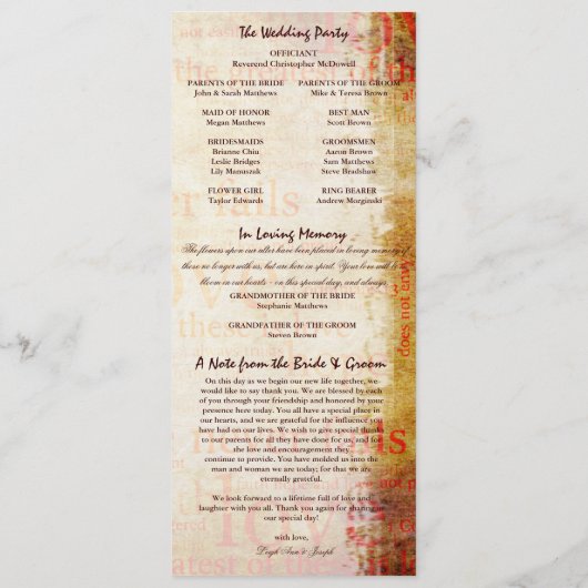 Elegant 1 Korinthians 13 Hochzeitsprogramm Programm (Rückseite)