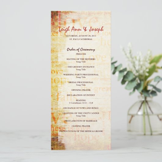 Elegant 1 Korinthians 13 Hochzeitsprogramm Programm (Stehend Vorderseite)