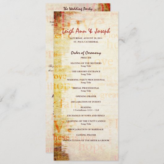 Elegant 1 Korinthians 13 Hochzeitsprogramm Programm (Vorne/Hinten)