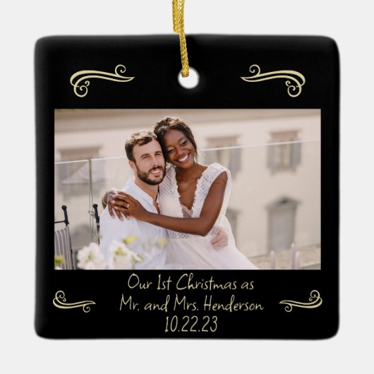 Elegant 1. Weihnachten Mr. Mrs. Gold und Black Keramikornament (Vorderseite)