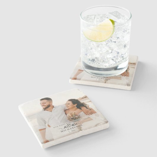 Elegant 1. Weihnachten Verheiratet als Mr. und Mrs Steinuntersetzer (Seitenansicht)