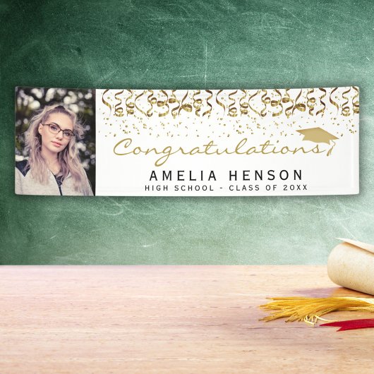 Elegant 2022 Gold Confetti Graduate Foto Banner