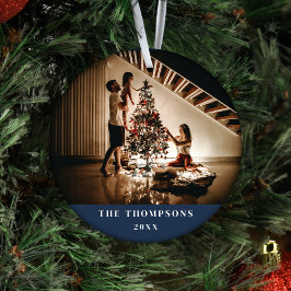 Elegant 2023 Family Foto Minimalistisch Navy Blue Keramik Ornament