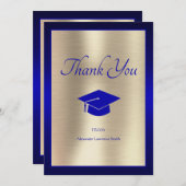 Elegant 2024 Abschluss Danke, Script Blue Gold Dankeskarte (Vorne/Hinten)