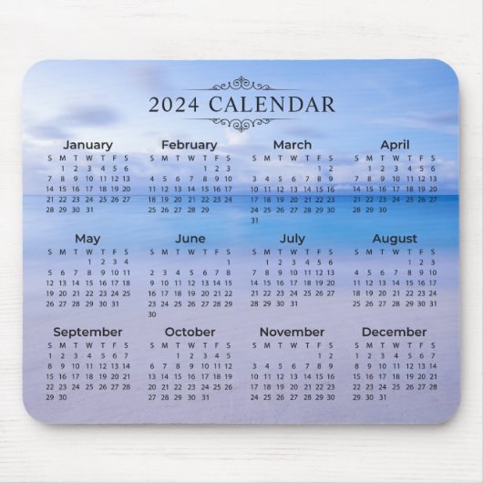 Elegant 2024 Calendar Beach Hintergrund | Mousepad (Vorne)