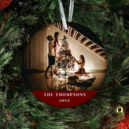 Elegant 2024 Family Foto Minimalistisch Dark Red Keramik Ornament