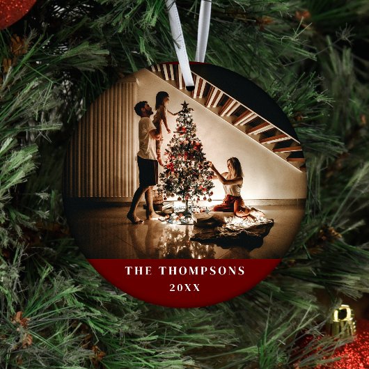 Elegant 2024 Family Foto Minimalistisch Dark Red Keramik Ornament