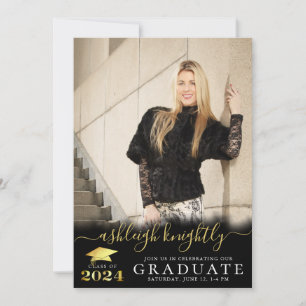 Elegant 2024 Imitate Metallic Gold Script 2 Fotos Einladung