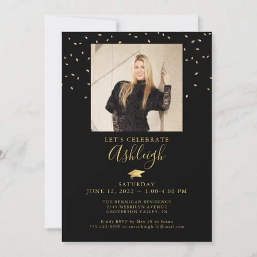 Elegant 2024 Imitate Metallic Gold Script 2 Fotos Einladung (Rückseite)