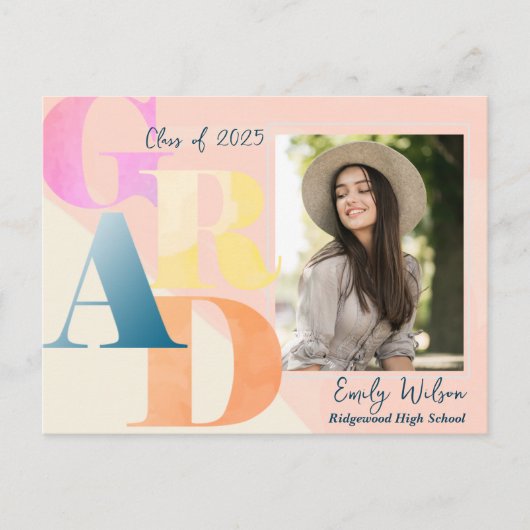 Elegant 2025 GRAD 2 Foto Graduate Ankündigung Postkarte (Vorderseite)