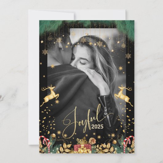 Elegant 2025 Joyful Red and Gold Frohe Weihnachten (Vorderseite)