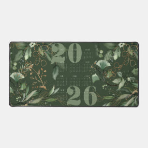 Elegant 2026 Kalender Eukalyptus Green Gold Schreibtischunterlage