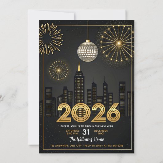 Elegant 2026 New Year's Eve - Party Gold Glitter Einladung (Vorderseite)