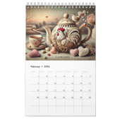 Elegant 2026 Pretty Chicken Teapots Calendar - Fun Kalender (Feb 2026)