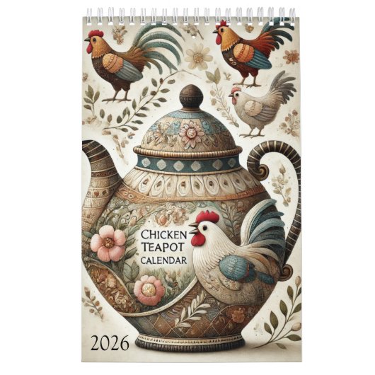 Elegant 2026 Pretty Chicken Teapots Calendar - Fun Kalender (Titelbild)