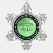 Elegant 20. 38. 55. Emerald Wedding Jubiläum Schneeflocken Zinn-Ornament (Vorderseite)