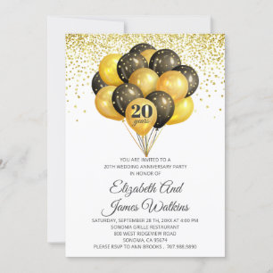 Elegant 20. Hochzeit Jubiläum Gold und Black I Einladung