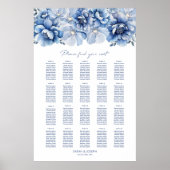 Elegant 20 Table Blue Floral Wedding Chart Poster (Vorne)
