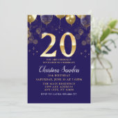 Elegant 20th Birthday Invitation with Gold Ballons Einladung (Stehend Vorderseite)