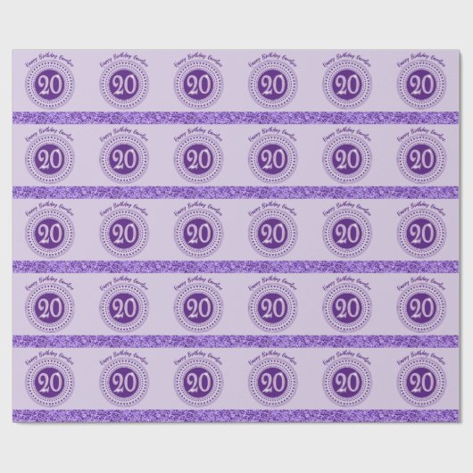 Elegant 20th Birthday Purple Glitter with Stripes Geschenkpapier (Flach)