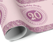 Elegant 20th Birthday Rose Gold Glitter & Stripes Geschenkpapier (Rolleneckpunkt)