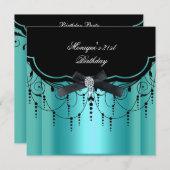 Elegant 21. Geburtstag Aquamarin Blue Black Diamon Einladung (Vorne/Hinten)