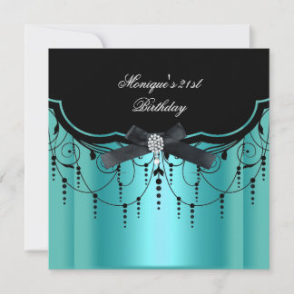 Elegant 21. Geburtstag Aquamarin Blue Black Diamon Einladung