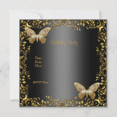 Elegant 21. Geburtstag Black Gold Butterfly Einladung (Rückseite)