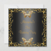 Elegant 21. Geburtstag Black Gold Butterfly Einladung (Vorderseite)