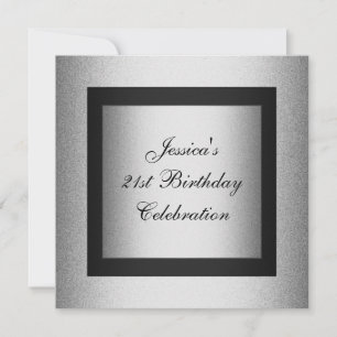 Elegant 21. Geburtstag Black & Silver Metallic Einladung