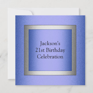 Elegant 21. Geburtstag Blue & Silver Metallic Einladung