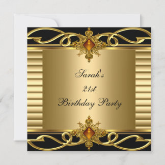 Elegant 21. Geburtstag Gold Schwarz Art Deco Jewel Einladung