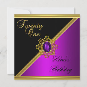 Elegant 21. Geburtstag Magenta Edelstein Schwarz G Einladung