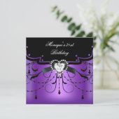 Elegant 21. Geburtstag Party Lila Black Diamond Einladung (Stehend Vorderseite)