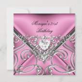 Elegant 21. Geburtstag Party Pink Silver Diamond Einladung (Vorderseite)