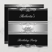 Elegant 21. Geburtstag Party Schwarzes Silber 21 Einladung (Vorne/Hinten)