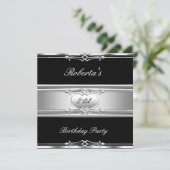 Elegant 21. Geburtstag Party Schwarzes Silber 21 Einladung (Stehend Vorderseite)