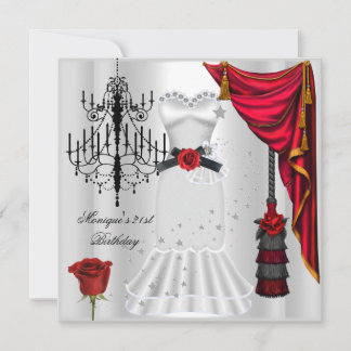 Elegant 21. Geburtstag Rote Rose Weiß Schwarz Einladung