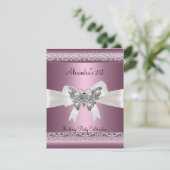 Elegant 21. Geburtstag Satin Pink Butterfly Jewel Einladung (Stehend Vorderseite)