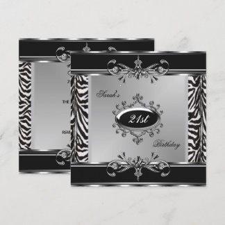 Elegant 21. Geburtstag Zebra Schwarz-weiß Silber Einladung