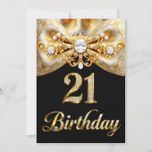 Elegant 21st Birthday Black Gold Butterfly Bow Einladung (Vorderseite)