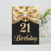 Elegant 21st Birthday Black Gold Butterfly Bow Einladung (Stehend Vorderseite)