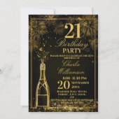 Elegant 21st Birthday Gold Bottle Fizz Einladung (Vorderseite)