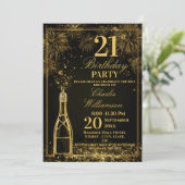 Elegant 21st Birthday Gold Bottle Fizz Einladung (Stehend Vorderseite)