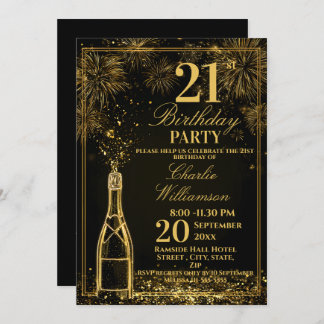Elegant 21st Birthday Gold Bottle Fizz Einladung