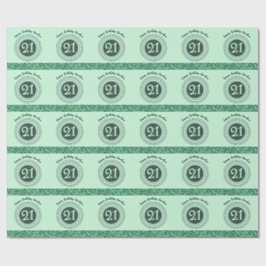 Elegant 21st Birthday Green Glitter with Stripes Geschenkpapier (Flach)