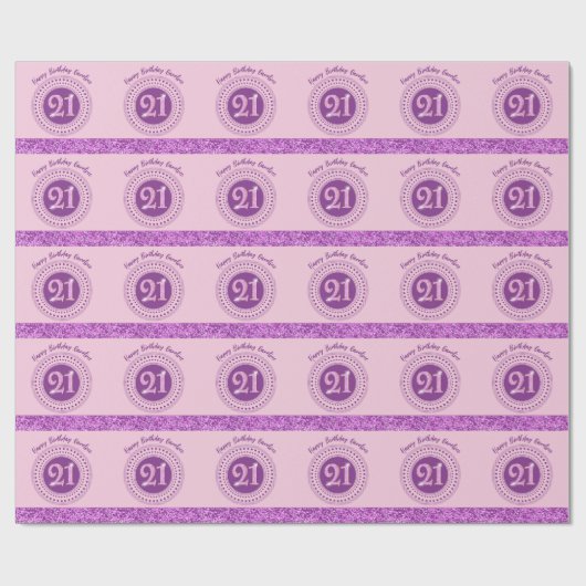 Elegant 21st Birthday Pink Glitter with Stripes Geschenkpapier (Flach)